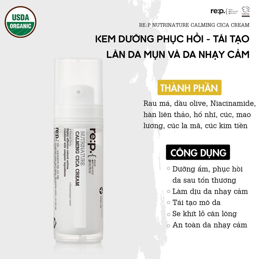Kem Dưỡng Rep Cica Phục Hồi Và Tái Tạo Da Sau Mụn RE:P Nutrinature Calming Cica Cream 30ml