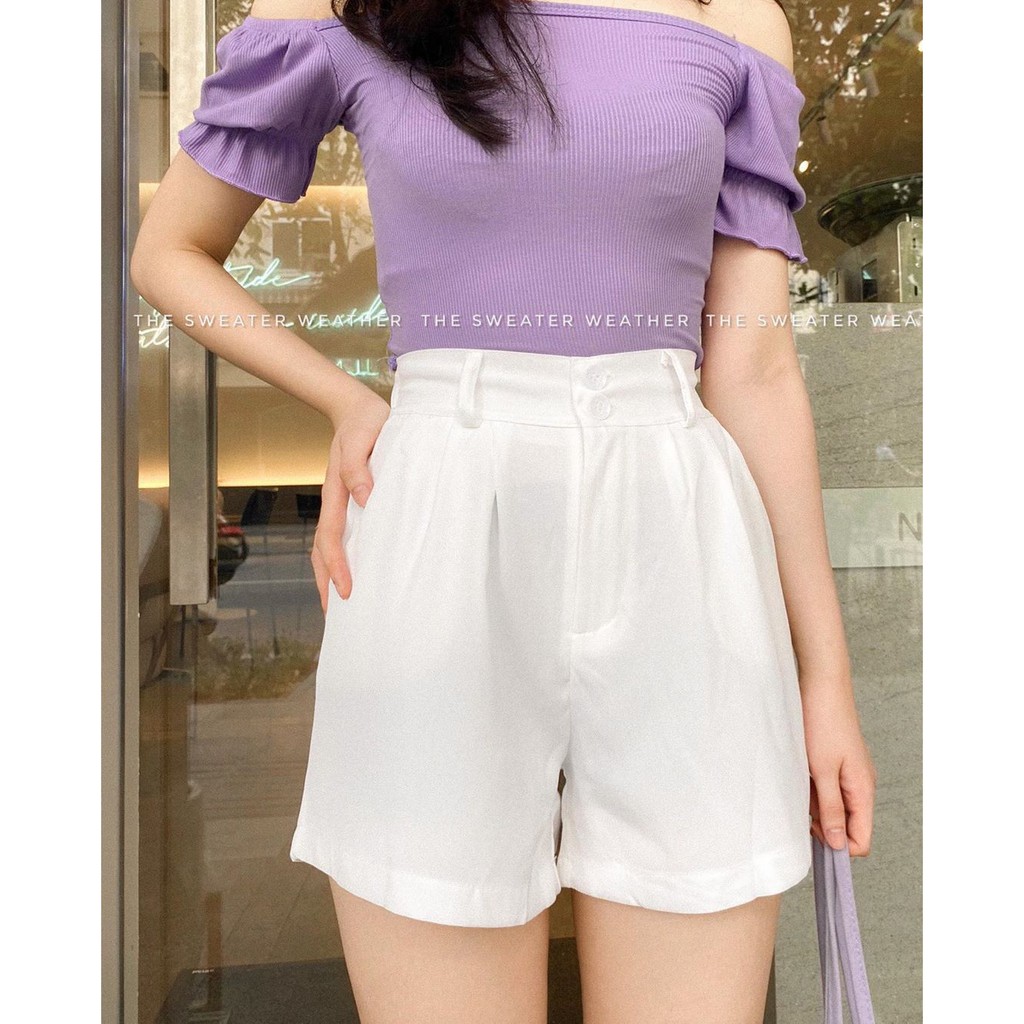 Quần short vải cạp cao hai cúc (ảnh thật) | BigBuy360 - bigbuy360.vn