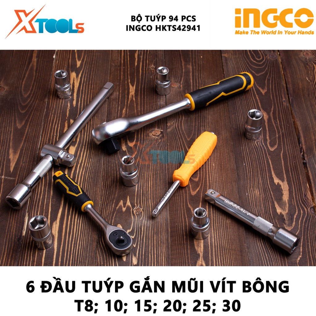 Bộ tuýp đa năng 94 chi tiết INGCO HKTS42941 bộ 94 đầu tuýp