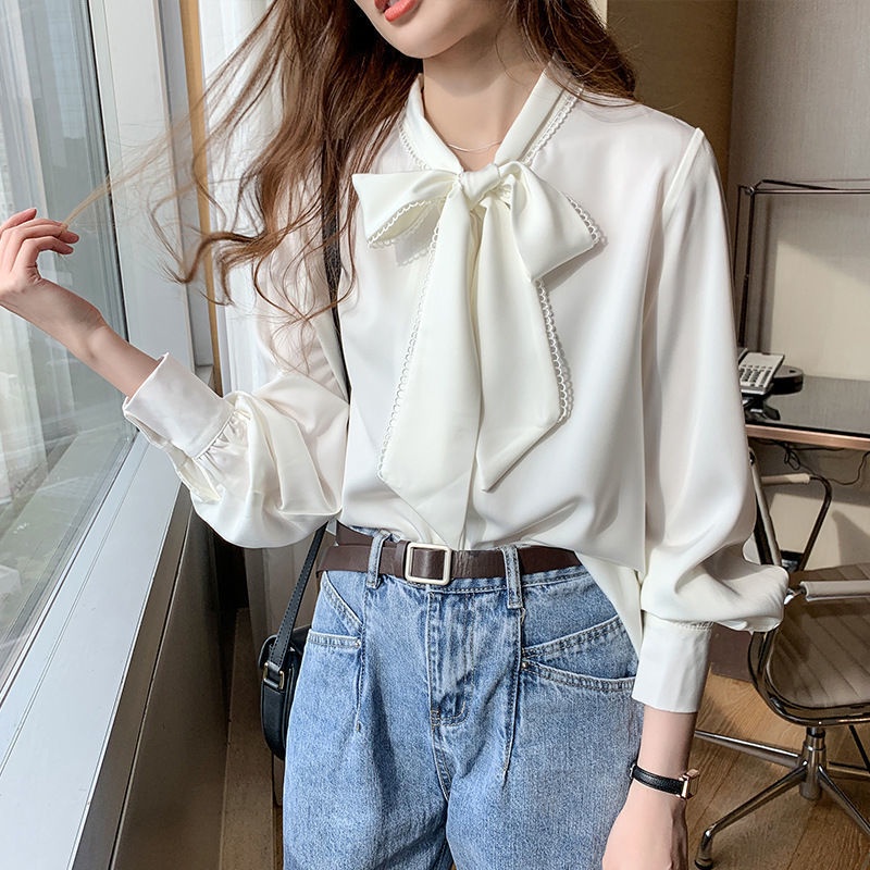 Áo Sơ Mi Chiffon Satin Tay Dài Dáng Rộng Phong Cách Hàn Quốc Cho Nữ Size S-3XL