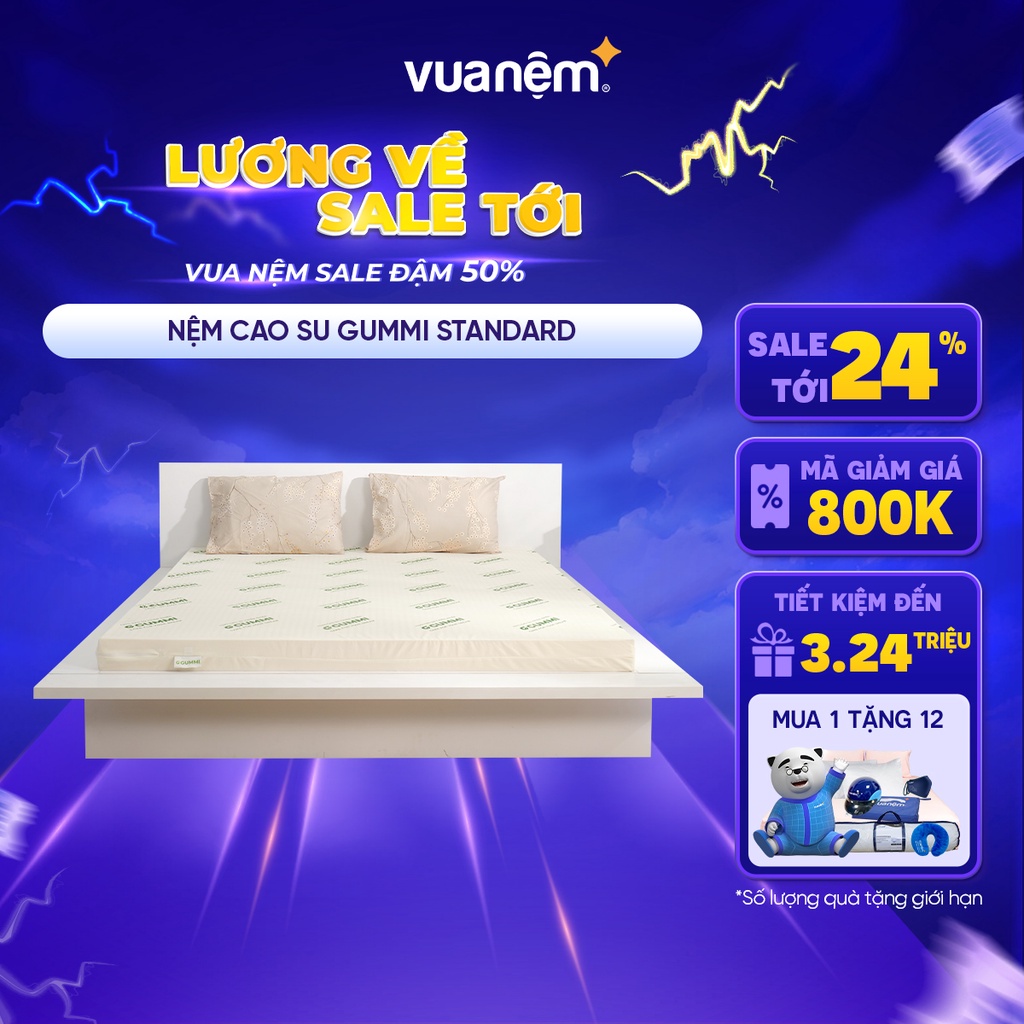Nệm cao su cao cấp Gummi Standard 100% Thiên Nhiên thoáng khí bảo hành bởi Vua Nệm