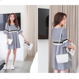 Đầm babydoll xám phối bo thun phong cách hàn quốc (kèm hình thật)