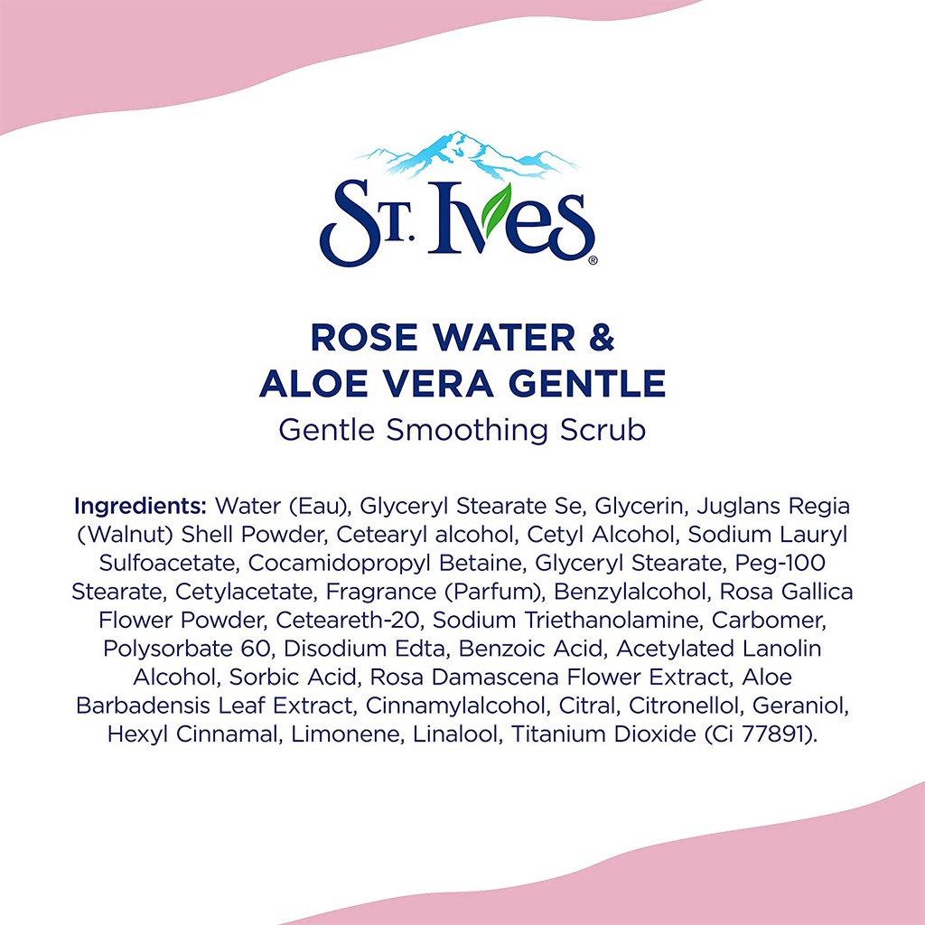 Sữa Rửa Mặt Tẩy Da Chết StIves Gentle Smoothing Rose Water, Aloe Vera Scrub hoa hồng và lô hội 170gr