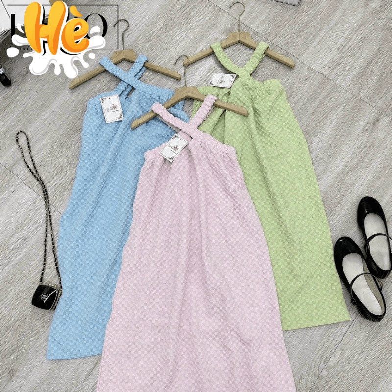 Đầm Maxi Đi Biển Cổ Yếm Dây Chéo Hở Vai Chất Đũi Xốp Mặc Đẹp Thả Dáng Siêu Xinh [NEW UNISEX]