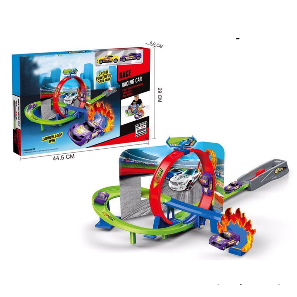 Đường đua Hot Wheels xoắn ốc gồm 1 xe và 2 vòng xoắn đồ chơi trẻ em