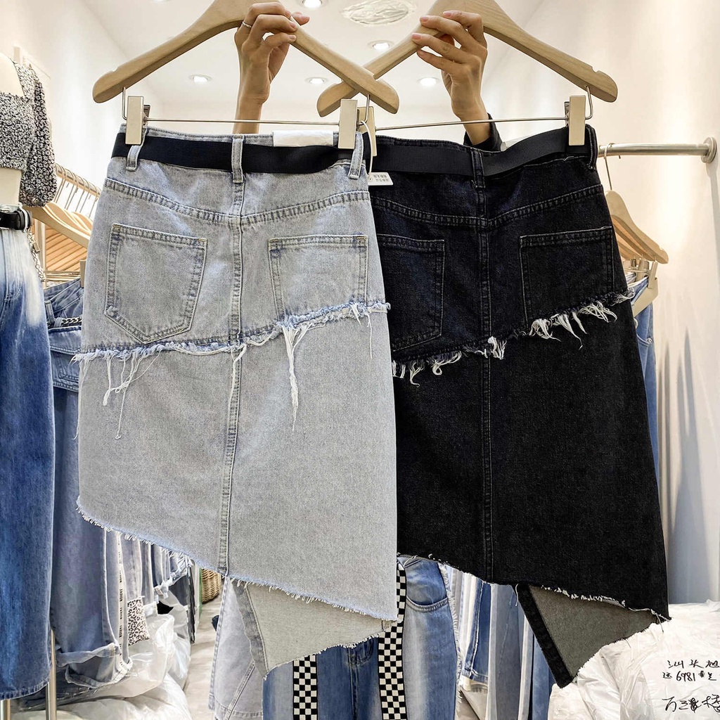 Chân váy chữ A JSC denim lưng cao dáng ôm không thắt lưng phong cách Hong Kong dành cho nữ
