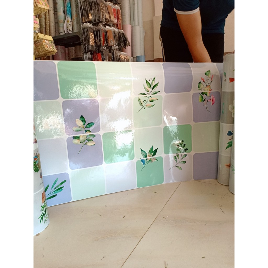 Decal dán bếp tráng nhôm cách nhiệt nhánh cây xanh khổ 60cm keo sẵn bóc dán