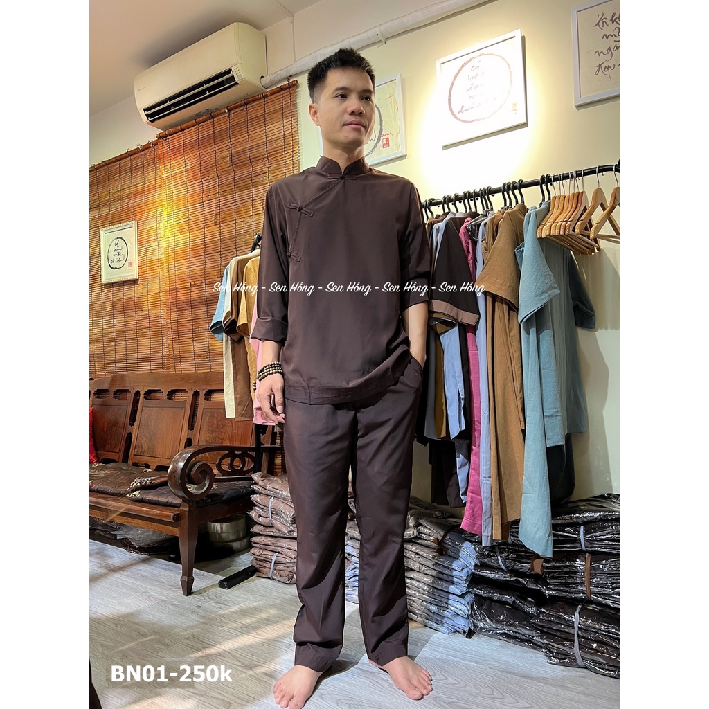 Mẫu Phật tử nam cổ tàu cài chéo # bộ đồ lam đi chùa cho nam # pháp phục cư sĩ nam vải mát bền đẹp chính hãng Sen Hồng BN