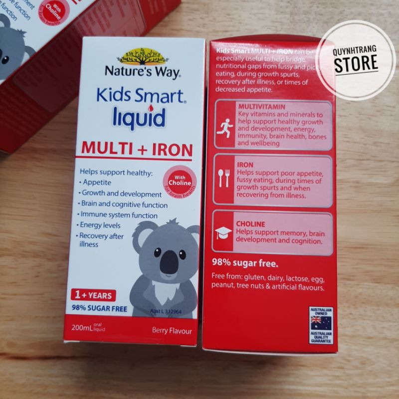 Siro vitamin tổng hơp và sắt cho bé 200ml Úc / Nature's Way Kid Smart Liquid Multi + Iron 200 ml