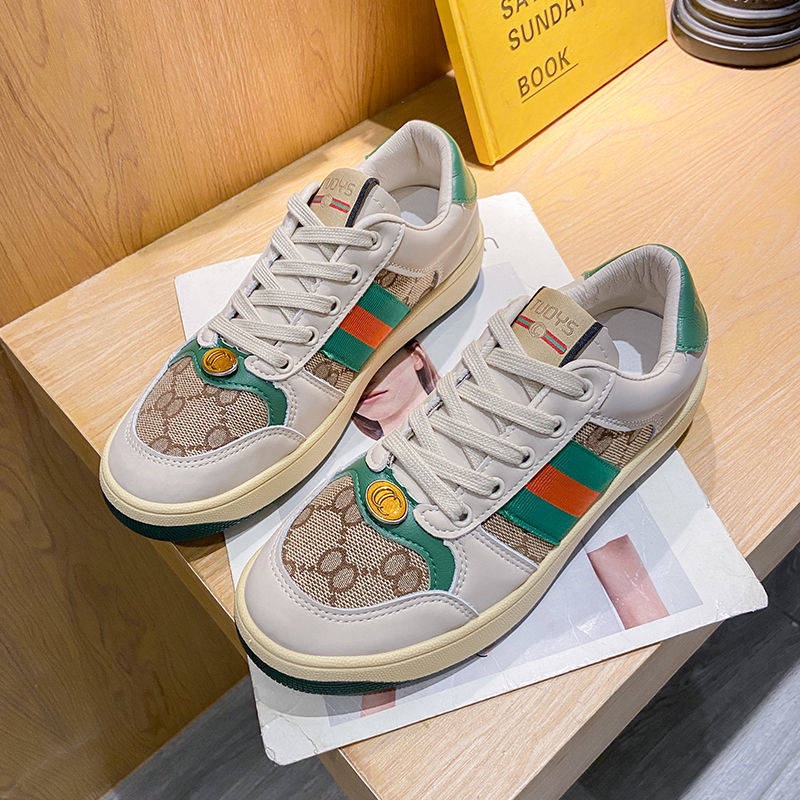 Giày Thể Thao Da Thật Đế Xuồng Năng Động Trẻ Trung Phong Cách Retro Hàn Quốc