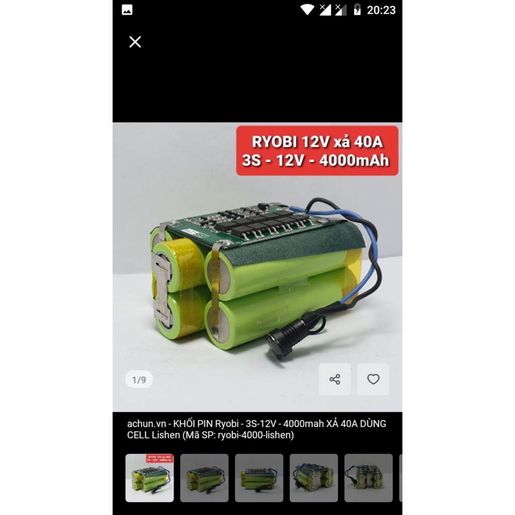 KHỐI PIN RYOBY 12V LOẠI 6 CELL LISHEN XANH DUNG LƯỢNG 4000MAH XẢ 30A