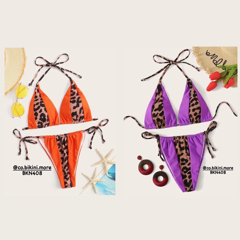 [BKN408] &lt;ÂU&gt; SET BIKINI TRIANGLE CAM MIX BEO QUẦN THONG/LỌT KHE