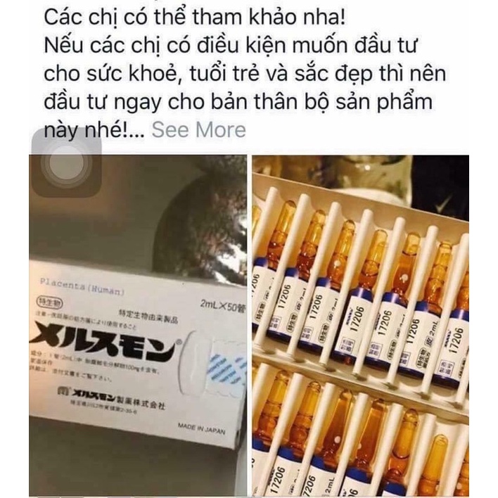 Tế bào gốc nhau thai Melsmon Placenta dạng tiêm 50 ống Nhật Bản Chính Hãng.