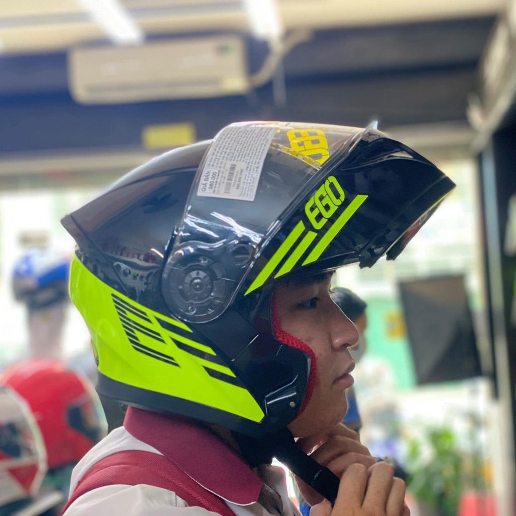 Mũ bảo hiểm fullface EGO E9 lật hàm 2 kính màu đen xanh