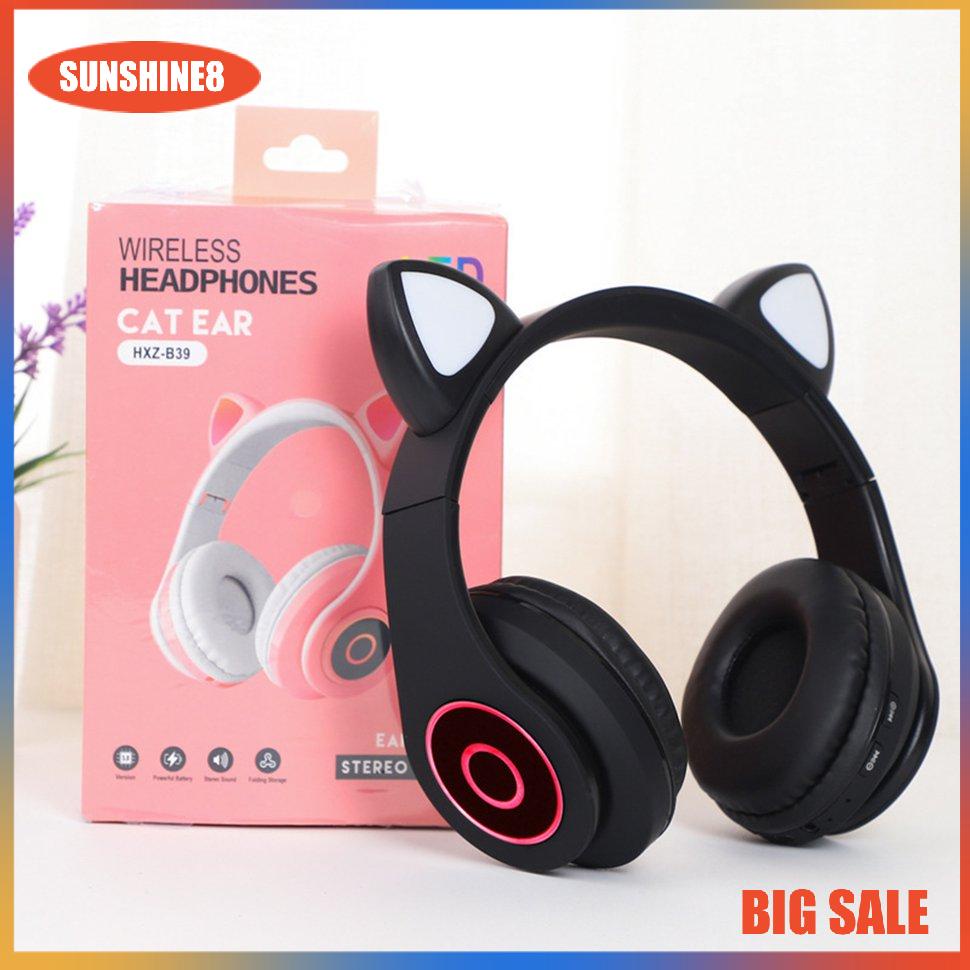 【SUN】B39 Cat Ears Headphones Bilateral Stereo Wireless Headset Headphone For Kids