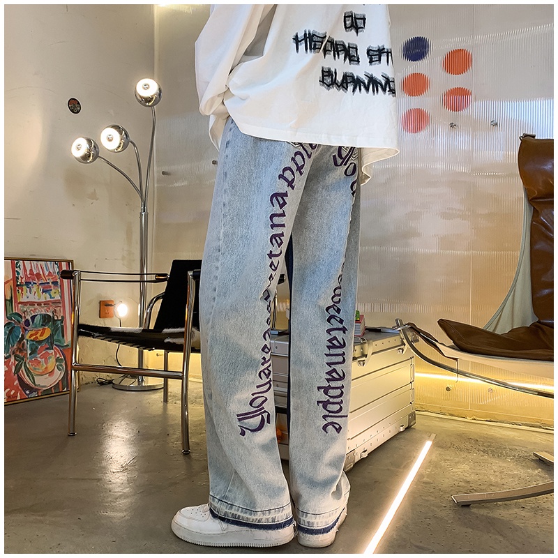 Quần jean ống đứng nam nữ unisex ♥️ 𝗗𝗜𝗡𝗢𝟮𝟬 𝗦𝗧𝗢𝗥𝗘 ♥️ quần jean slimfit ống thẳng đứng thêu chữ phía sau hongkong - J404