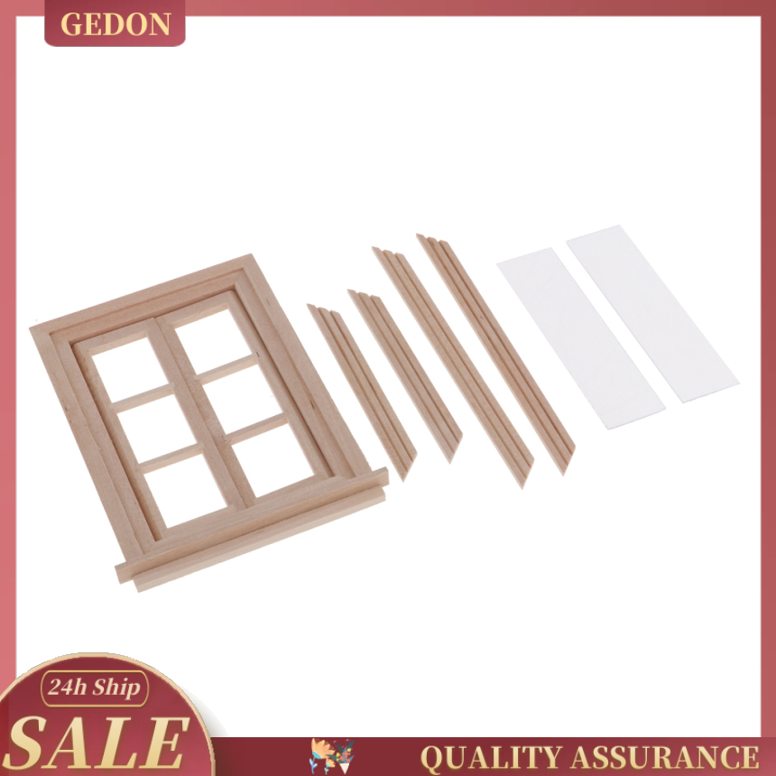 Unpainted 1/12 Dolls House Miniature Wooden Movable 6 Pane Double Window Model DIY Accessories Collections