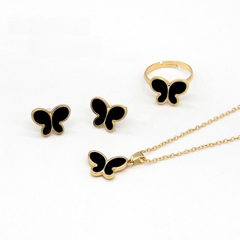 Bộ Trang Sức 3 Món Gồm Nhẫn / Bông Tai / Dây Chuyền Hình Bướm Cho Nữ