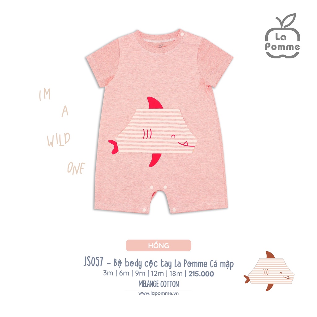 Body La Pomme cộc tay Cotton cao cấp mềm mịn thoáng mát thấm hút tốt túi bụng cá mập vây cho bé trai bé gái JS057