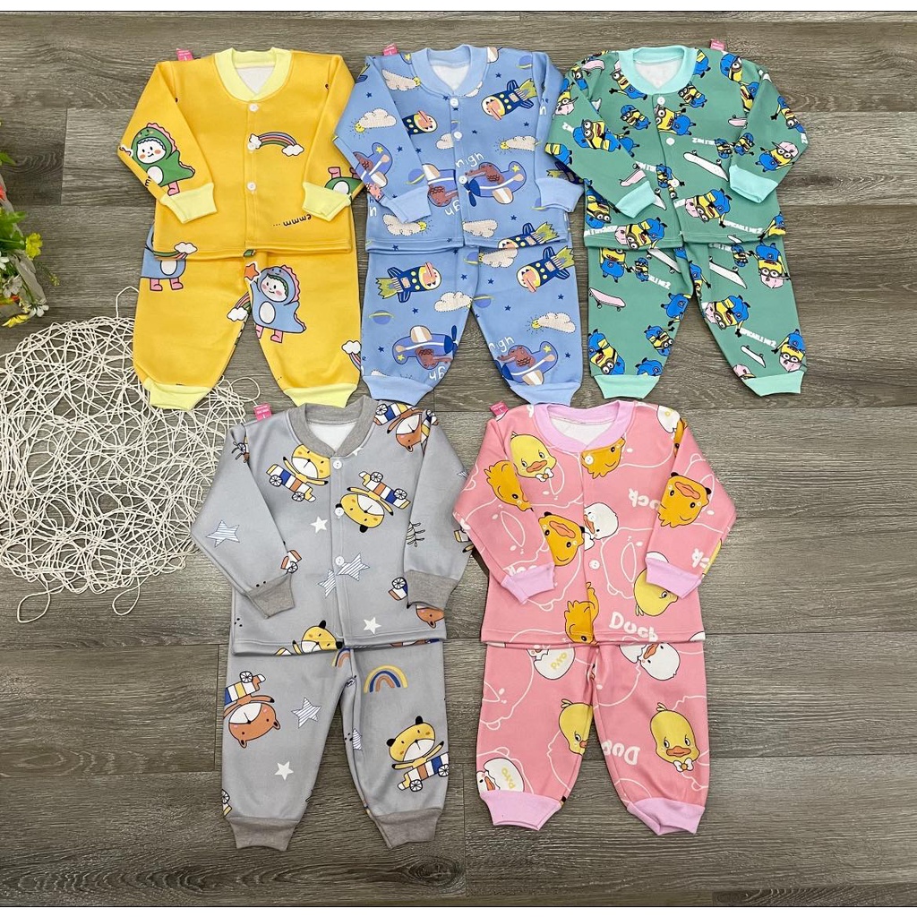 Bộ nỉ lót lông họa tiết cúc giữa cho bé