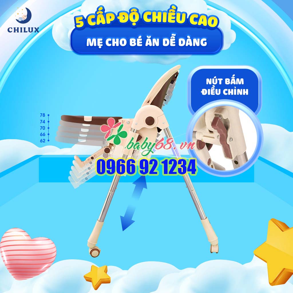 Ghế ăn dặm cho bé Chilux Grow S - Điều chỉnh độ cao linh hoạt, ngã lưng 5 cấp độ