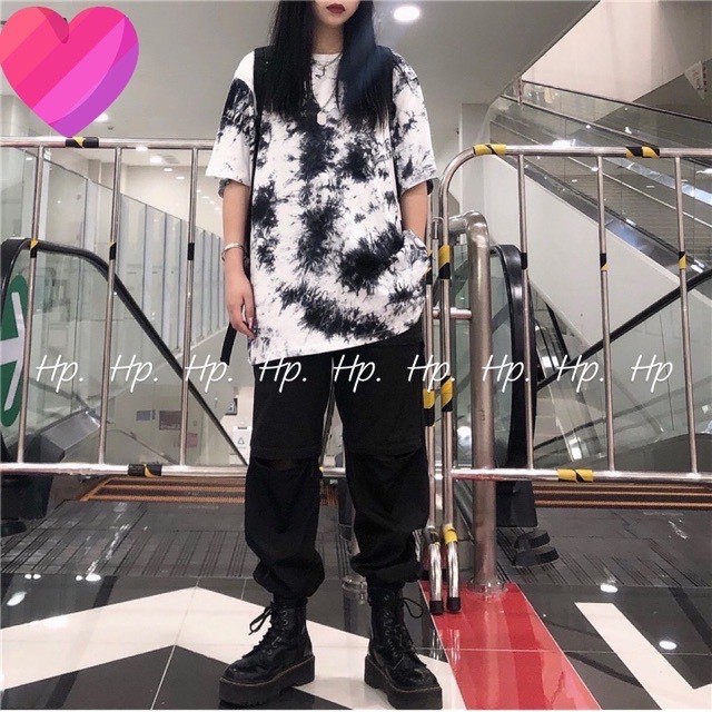 Áo phông loang màu đen trắng nam nữ SÀNH ĐIỆU UNISEX chất liệu cotton mát mẻ