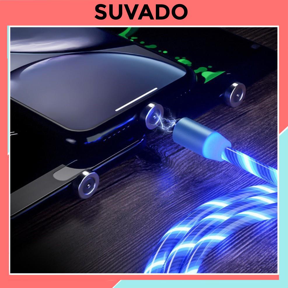 Tặng 3 đầu sạc- Dây Cáp Sạc Nam Châm Phát sáng Xoay 360 Độ, Từ Tính Hit Mạnh, cáp sạc đèn LED, dây sạc nam châm