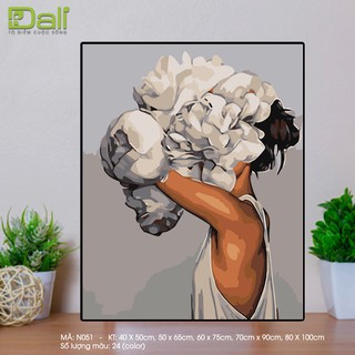 Tranh treo tường tự tô màu số hóa DALI Cô gái hoa hiện đại N051