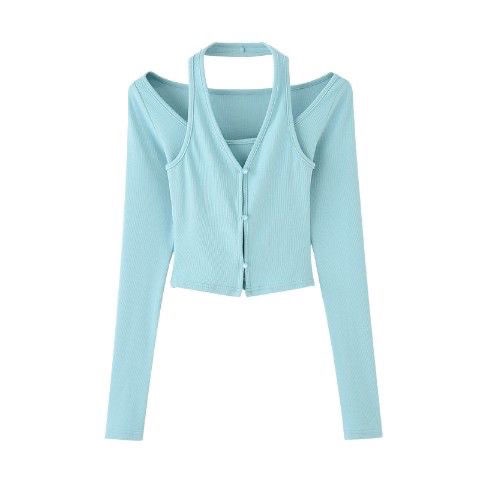 Áo Thun Tay Dài Cổ Yếm Dáng Ôm Thời Trang Xuân Hè 2022 Dành Cho Nữ