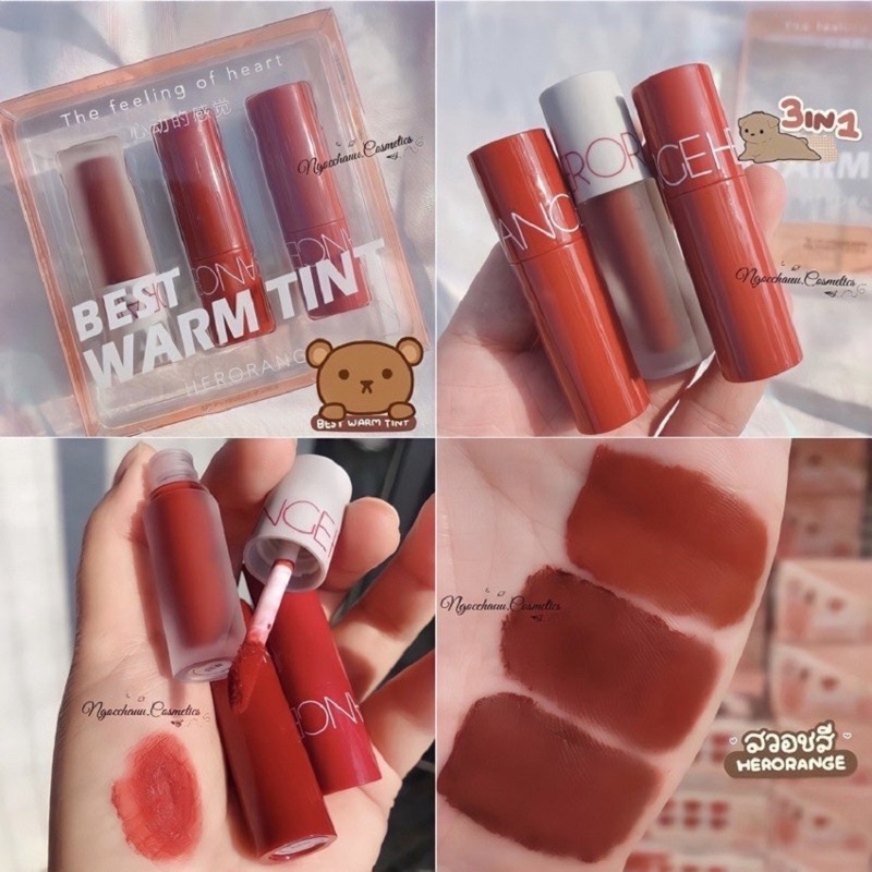 [Ảnh Thật] Set son kem lì 3 màu HERORANGE dạng tint mềm mịn siêu xinh (set son lùn)❤️❤️❤️