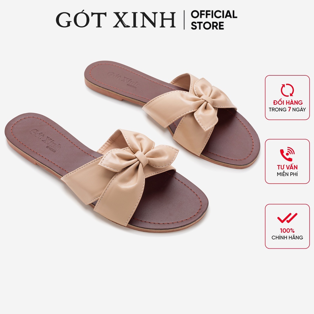 Dép nữ GÓT XINH D9 quai nơ đế bệt da mềm