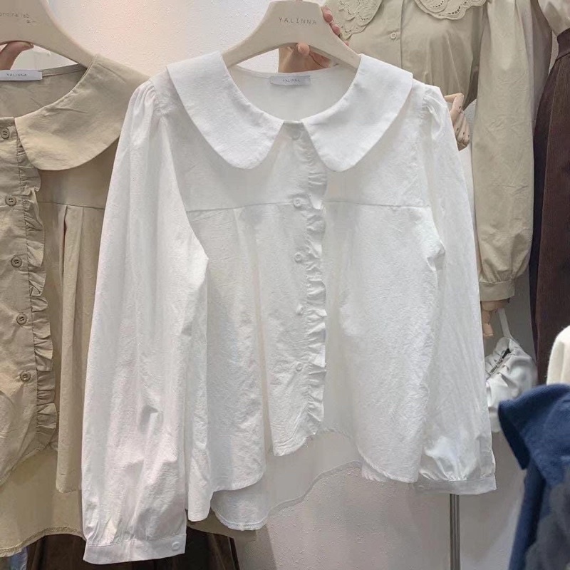 [ Ảnh thật ] Áo sơmi cổ sen tròn bèo dọc khuy trước | BigBuy360 - bigbuy360.vn