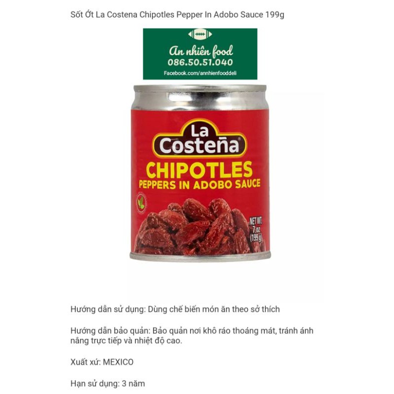 Sốt Ớt Mexico Chipotles La Costena Peppers Adobo