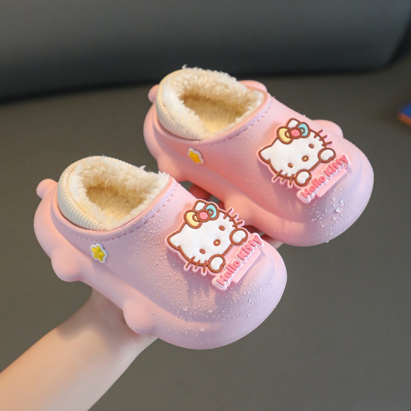 Sanrio Dép Bông Đi Trong Nhà Giữ Ấm Mùa Đông Chống Thấm Nước Hình Hello Kitty mymelody kuromi cinnamon Cho Bé Gái 1 Tuổi