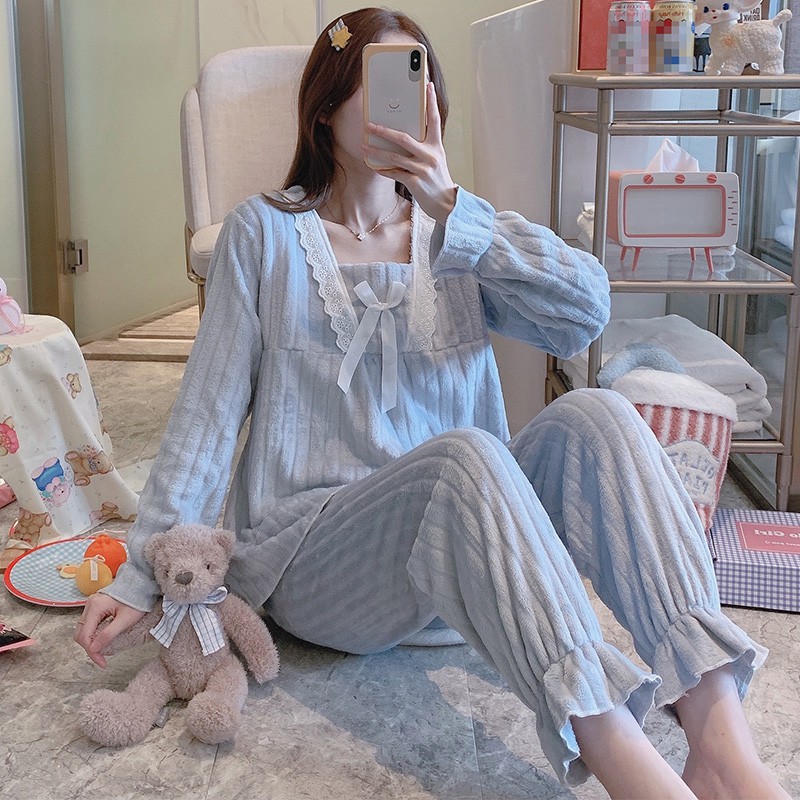 Bộ rần bông phối ren mặc nhà