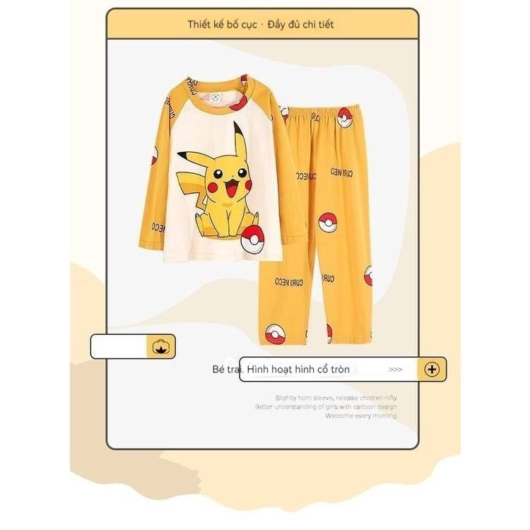 Pokemon kids Clothes  Pajamas Xiaozhi Pikachu Pajamas Summer Thin Long Sleeve Pants Cartoon Pajamas Children's Boys and Girls Indoor Home Pajamas Set Set Luffy Dinosaur Pajamas Two-piece Set