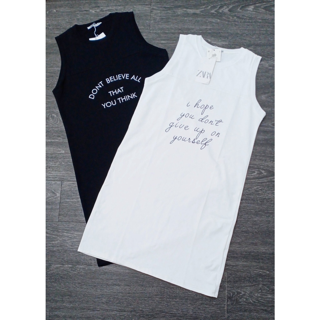 ĐẦM THUN SUÔNG VÁY ZARA HỌA TIẾT TRẮNG ĐEN - COTTON 100%