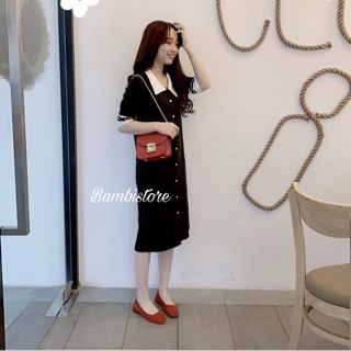 Đầm suông đen cổ bẻ