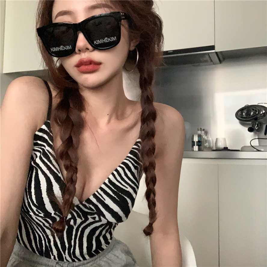 Áo Hai Dây Xiaozhainv Cổ Chữ V Họa Tiết Sọc Ngựa Vằn Phong Cách Vintage Gợi Cảm Kiểu Hàn Quốc