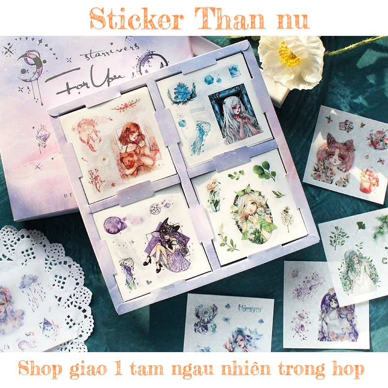 Sticker 1k cute giá rẻ trang trí dán laptop điện thoại kiểu cổ trang trong hộp 100 tấm có axtra freeship TIMO ST1