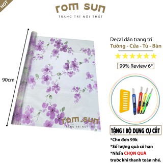 Khổ 90cm | Decal dán kính cửa sổ phòng ngủ, giấy dán kính văn phòng hoa đào tím
