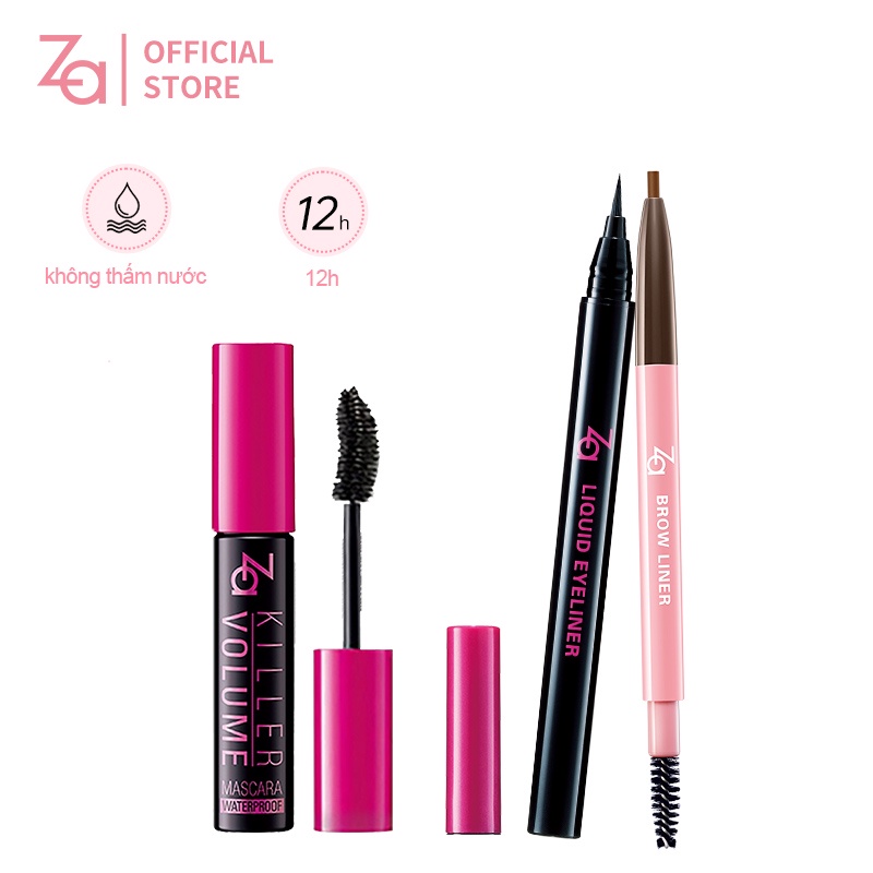 Bộ 3 sản phẩm ZA gồm mascara + bút kẻ mắt dạng lỏng chống thấm nước + bút kẻ lông mày 10g