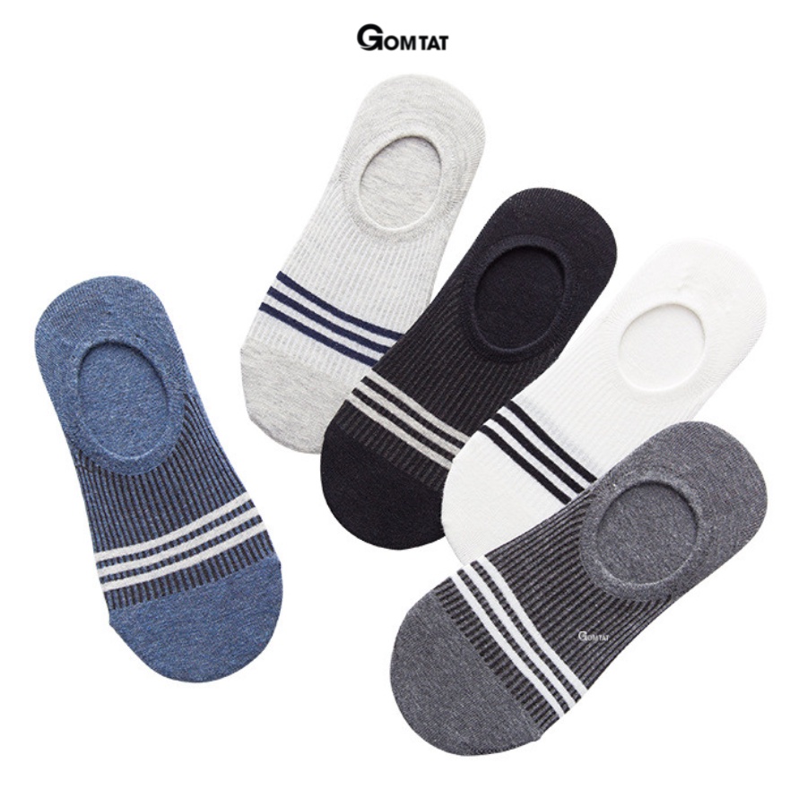 Set 5 Đôi Vớ Lười Nam GOMTAT Mẫu 3 Sọc Ngang, Chất Cotton Cao Cấp, Có Đệm Cao Su Chống Tuột Gót - FIVE-LUOI-SOCNGANG