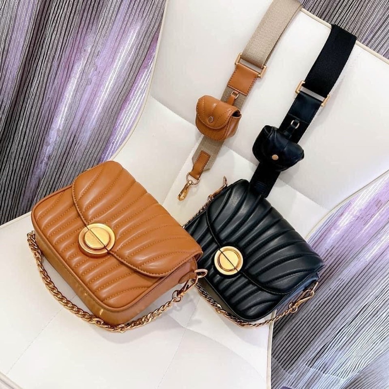 Sét đôi túi 2 màu đen và nâu ko box- HANA BAG