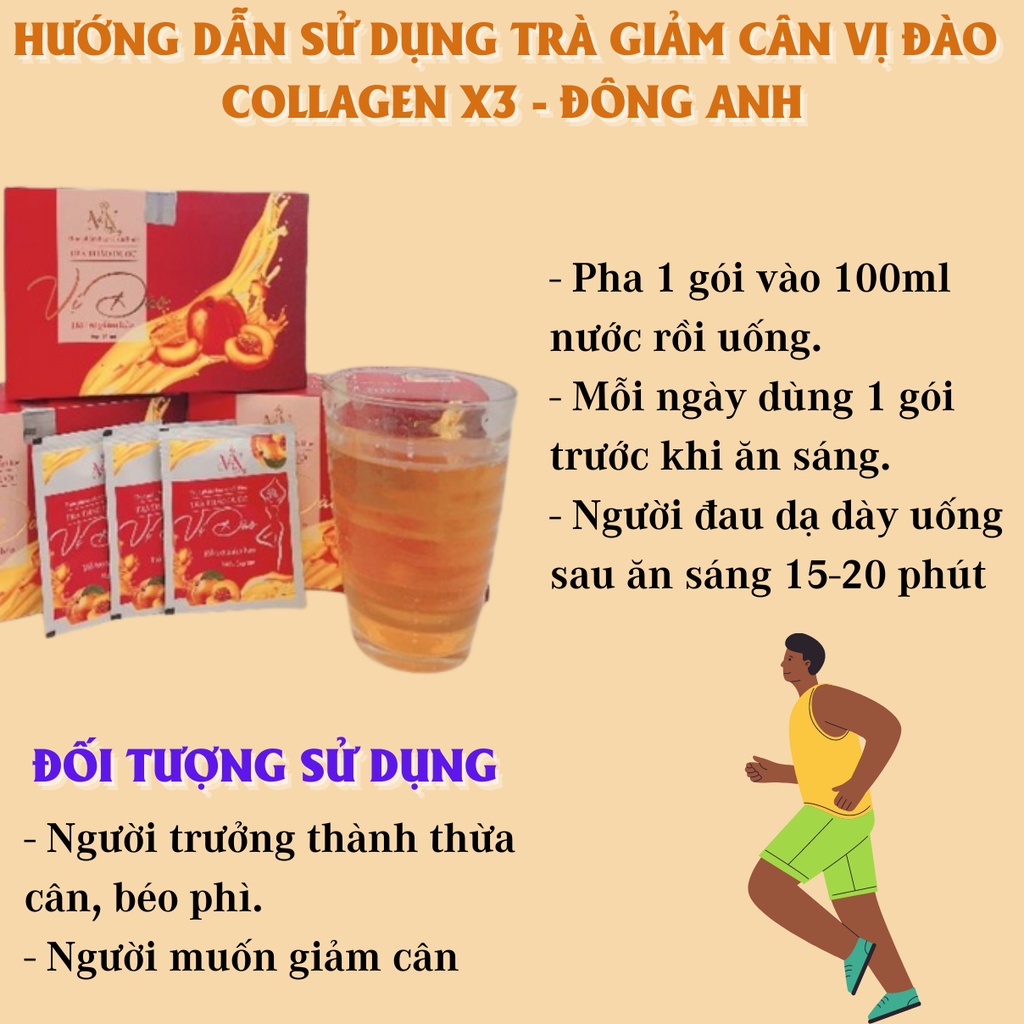 Trà Hỗ Trợ Giảm Cân Vị Đào Collagen X3 Đông Anh  Thảo dược hỗ trợ giảm béo, cải thiện hệ tiêu hóa