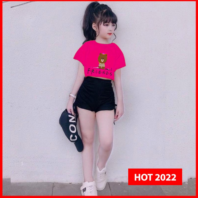 Bộ đồ Croptop Gấu Quần Rút Dây Bé Gái BXG140