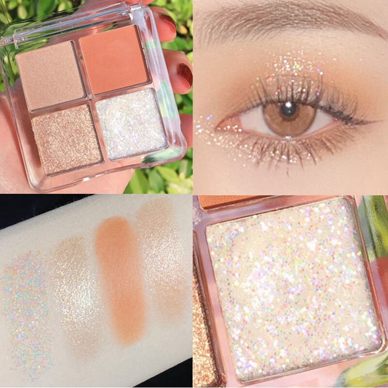 [Hàng mới về] Bảng Phấn Mắt 4 Màu Chất Lì Và Ánh Kim Sa Chống Thấm Nước