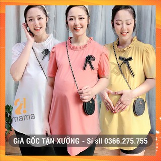 Áo bầu thiết kế 2MAMA chất liệu đủi trơn cộc tay cổ bèo V47