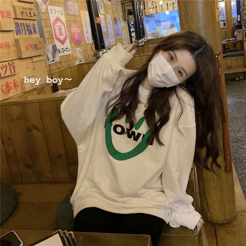 Áo sweater tay dài họa tiết in chữ Linki trẻ trung hợp thời trang cho nữ