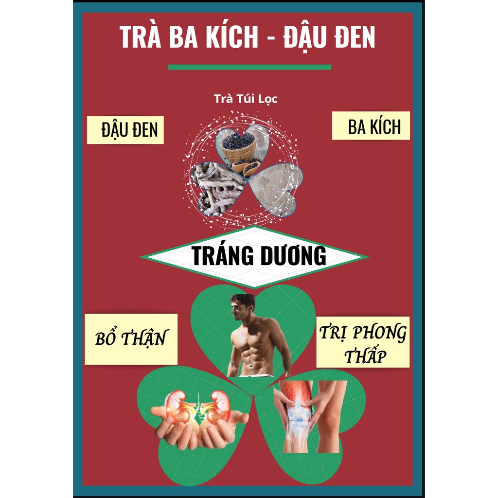 Trà BA KÍCH ĐẬU ĐEN - 40 Túi lọc, TRÁNG ĐƯƠNG, Bổ Thận